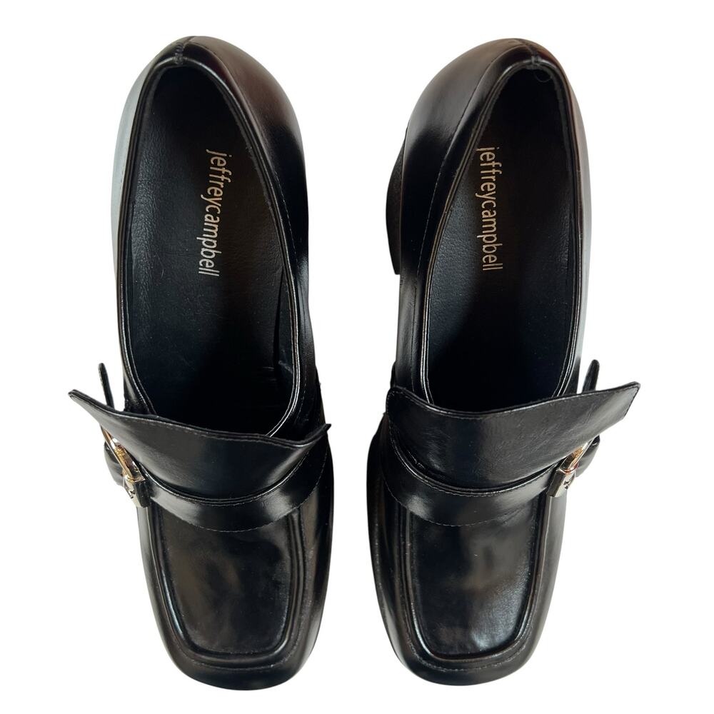 Jeffrey Campbell Black Platform Loafer Heels Size 10 Lug Sole Buckle Shoes EUC - Picture 8 of 9